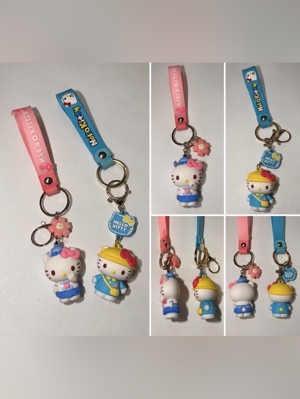 Hello Kitty Keychain Pair - Pink and Blue Silicone Charms